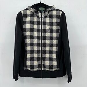 LRL Lauren Ralph Lauren Black White Jacket Check Hooded Womens Size L